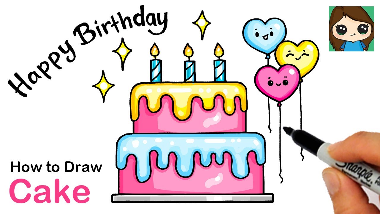 wallpapers A Birthday Cake Drawing how to draw a happy birthday cake easy