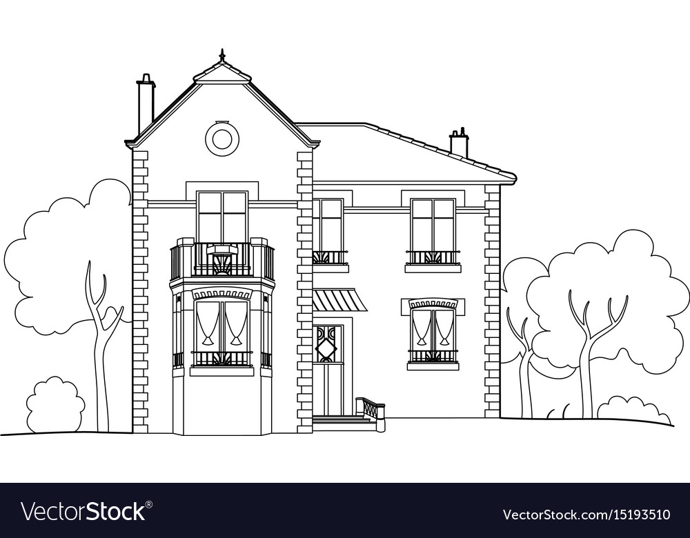 picture Big House Drawing https www shutterstock com image vector linear architectural sketch modern detached house 1617283831