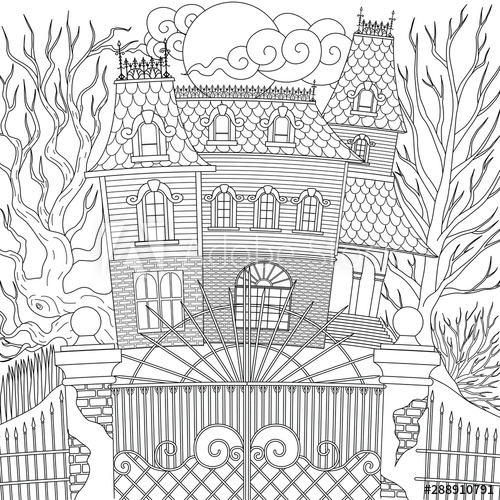 pix Haunted House Line Art halloween art projects line drawing