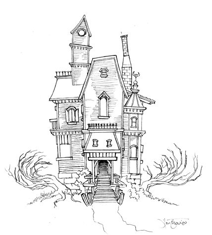 pic Haunted House Line Art line art drawing haunted house png