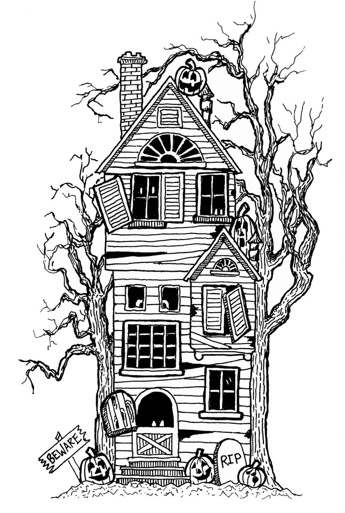 photo Haunted House Line Art haunted house drawing halloween art