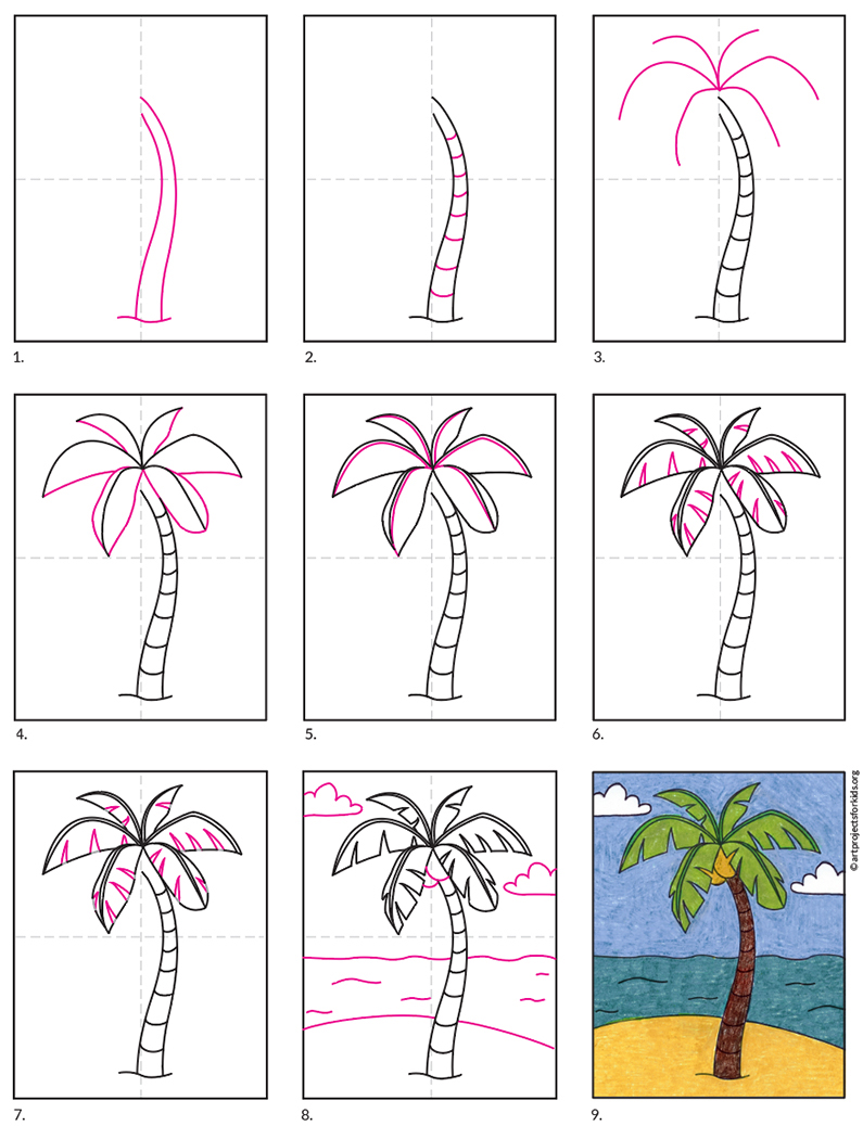images Images Of Palm Trees To Draw how to draw a palm tree step by step