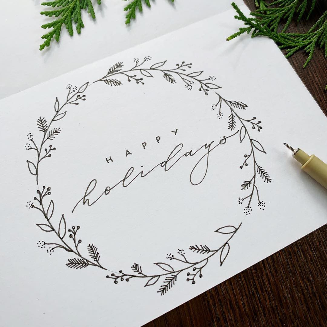 pix Line Drawing Of Christmas Wreath hand drawn wreath illustration