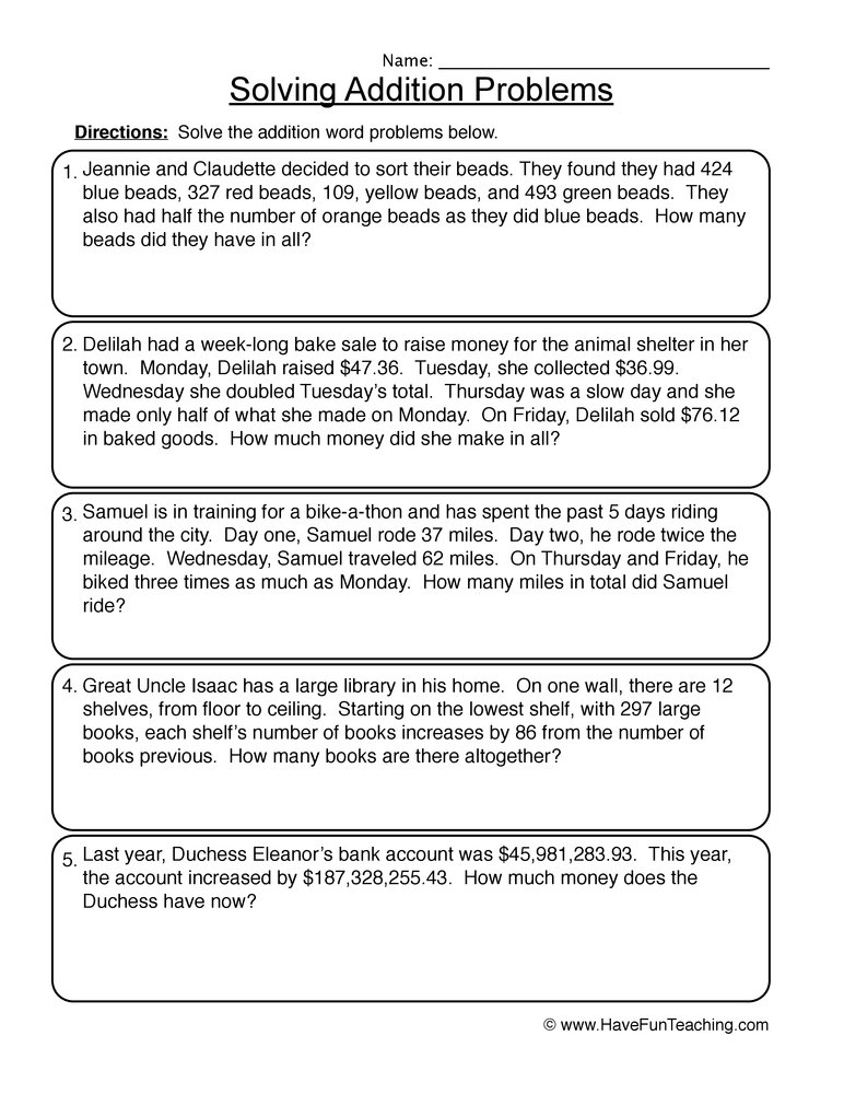 pic Long Addition Problems grade math word problems addition