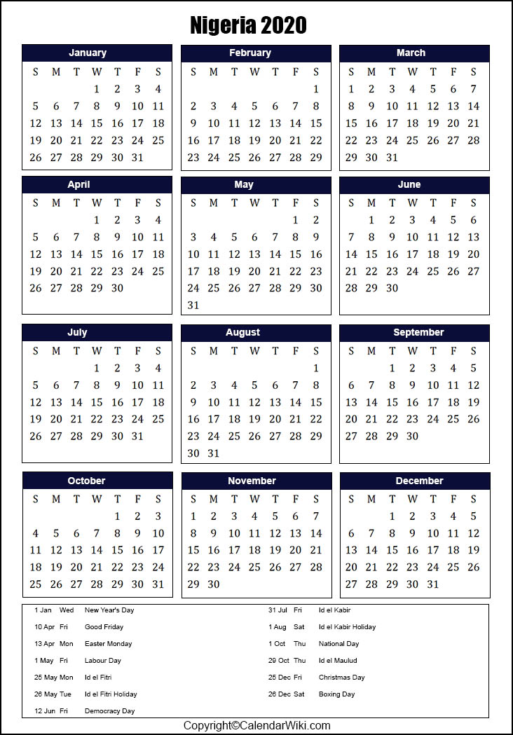 picture Nigeria Calendar 2020 With Holidays nigeria 2019 2020 holiday calendar