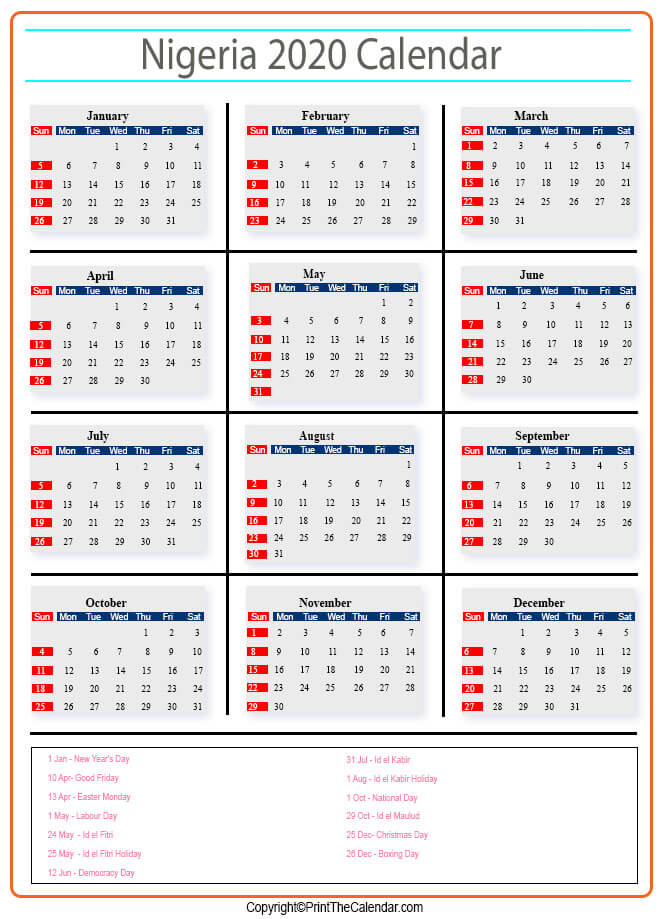 pics Nigeria Calendar 2020 With Holidays nigeria holidays 2020 2020 calendar