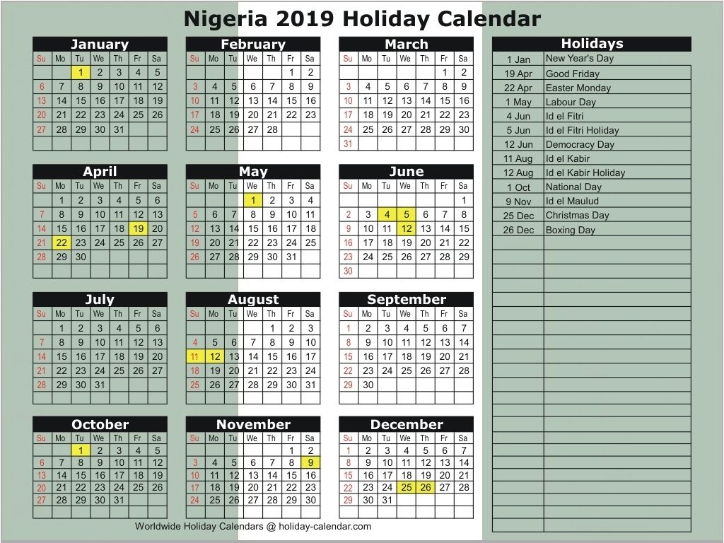 pic Nigeria Calendar 2020 With Holidays printable nigeria calendar 2020 with