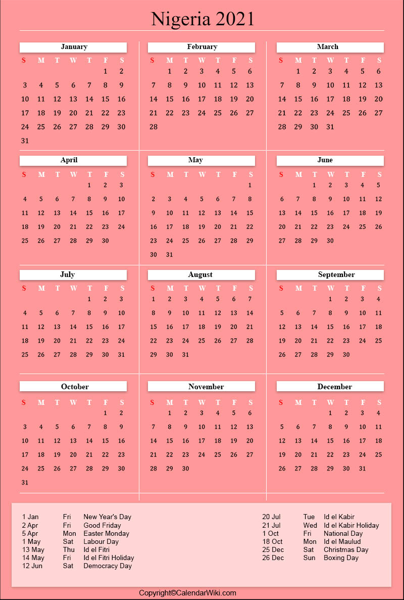 pix Nigeria Calendar 2020 With Holidays printable nigeria calendar 2020 with