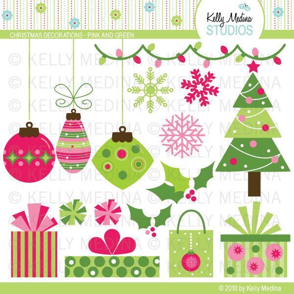 pics Pink And Green Christmas Clipart etsy