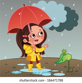 picture Rainy Season Animated https www shutterstock com image vector vector illustration cartoon girl umbrella standing 730344379