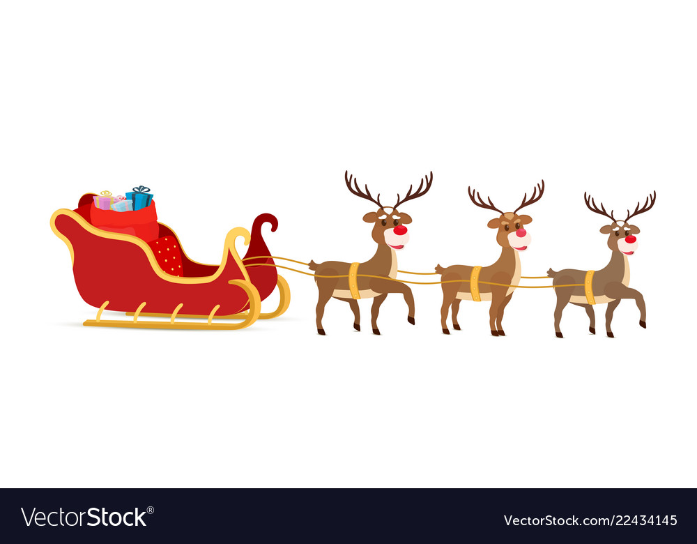 pic Santa Sleigh And Reindeer Cartoon vectorstock