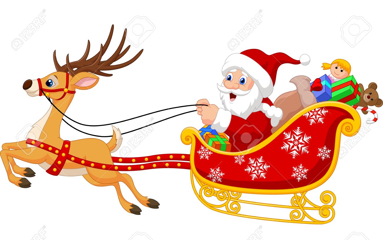 pic Santa Sleigh And Reindeer Cartoon funny santa claus riding reindeer