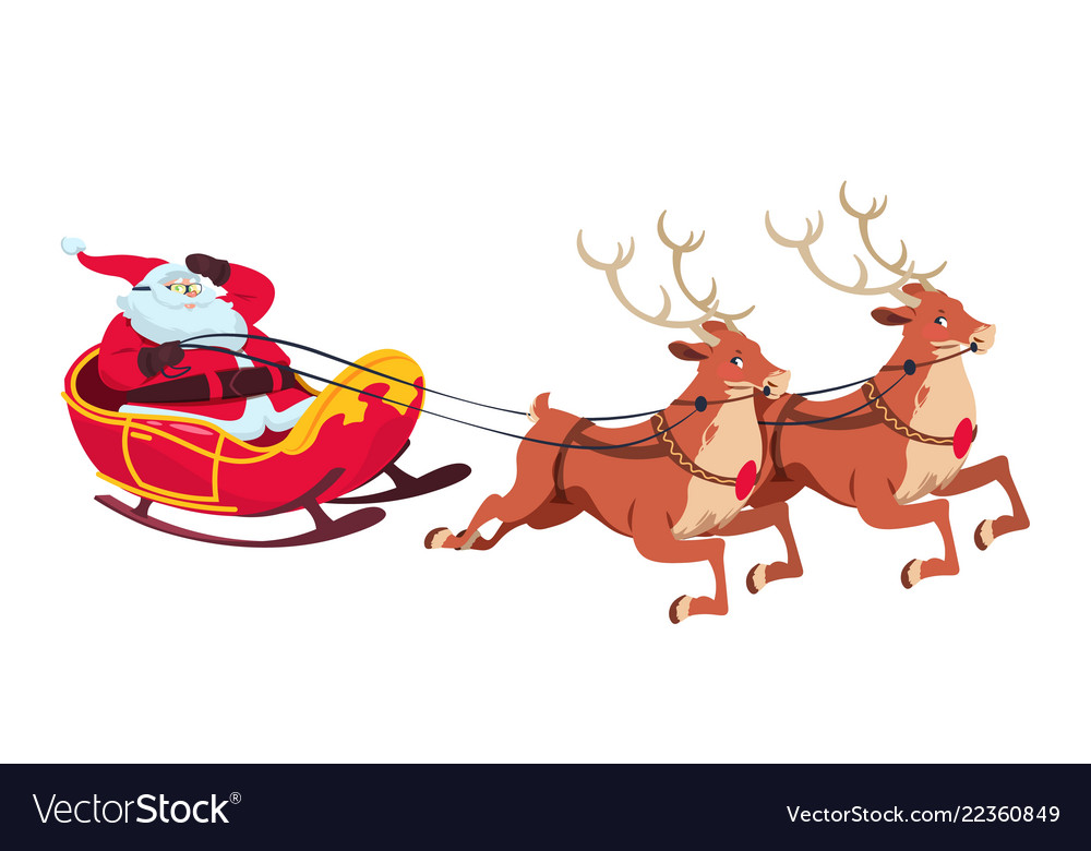 picture Santa Sleigh And Reindeer Cartoon cartoon santa in his christmas sled being pulled by reindeer