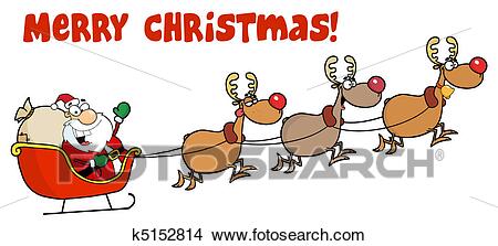 images Santa With Sleigh And Reindeer Clipart clipart library