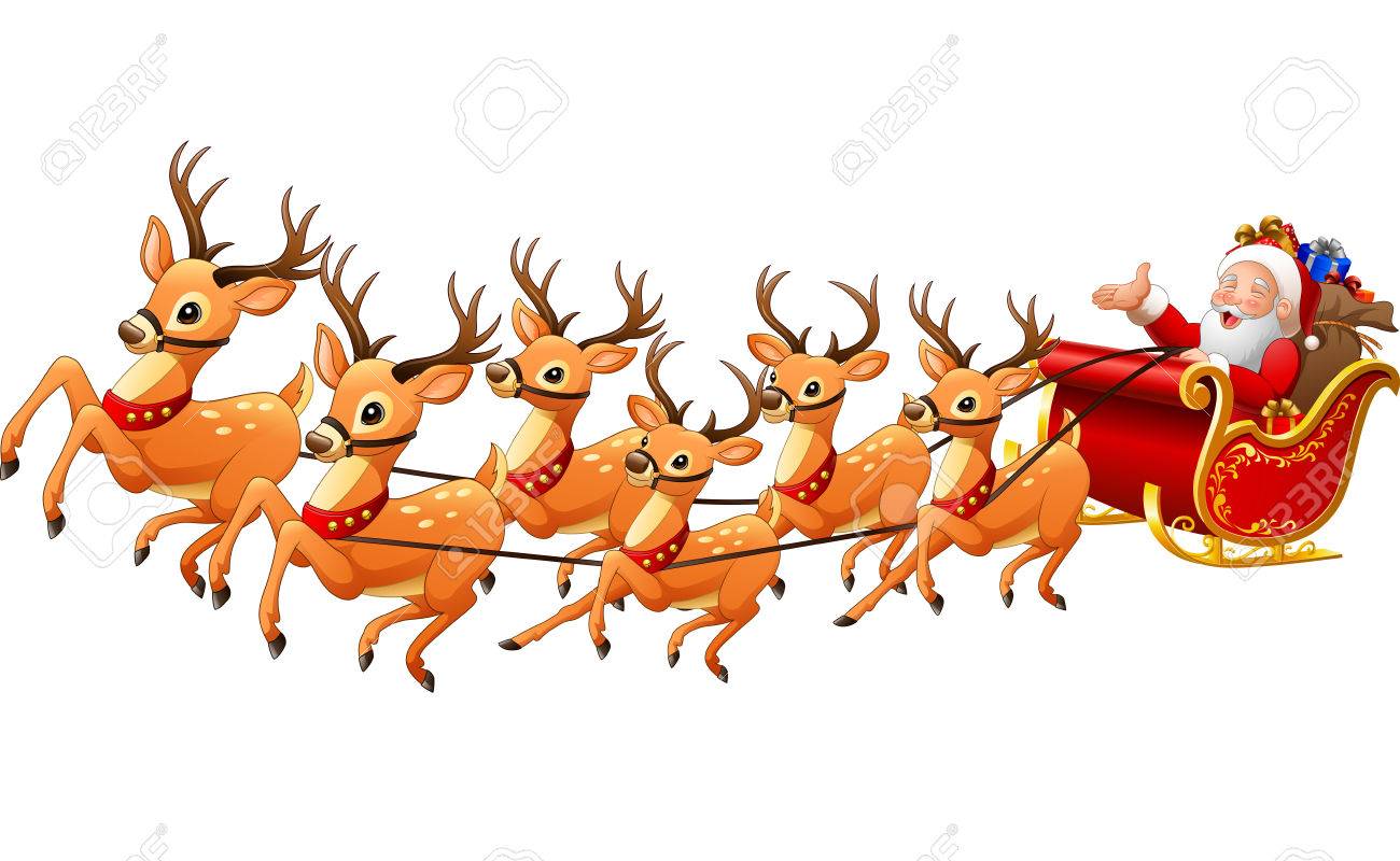 picture Santa With Sleigh And Reindeer Clipart santa sleigh clip art royalty free